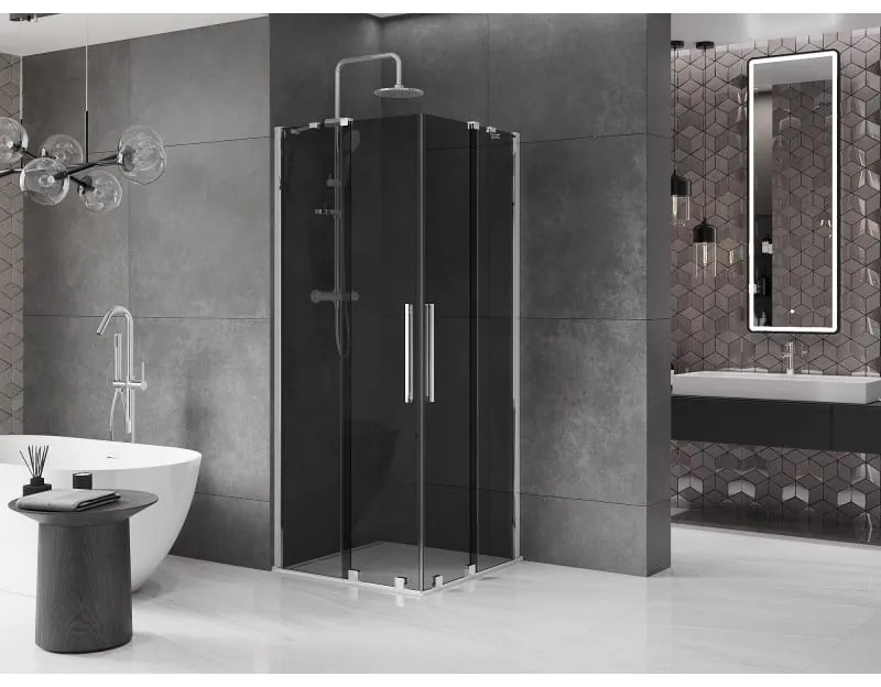 Mexen Velar Duo, zuhanykabin tolóajtóval 100 x 100 cm, 8mm szürke üveg, króm, 871-100-100-42-01