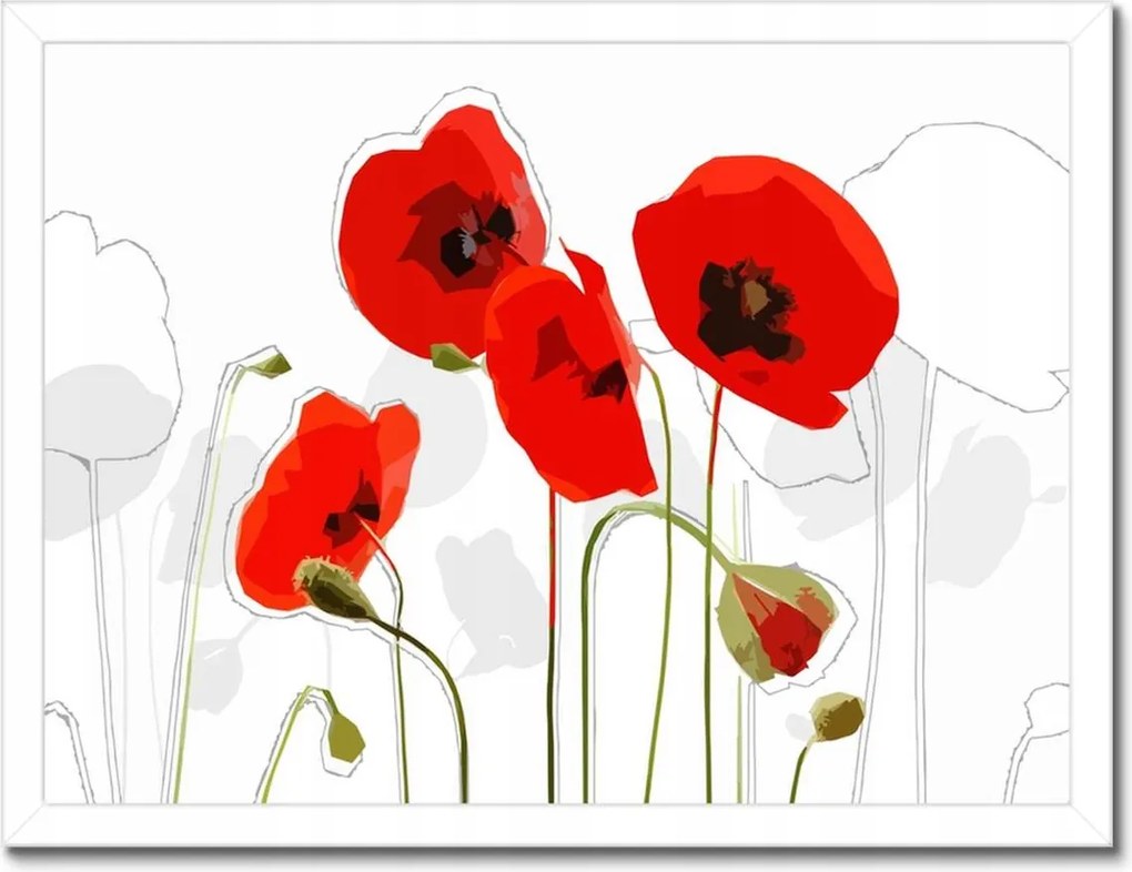 Poszterek keretben 40x30 Piros pipacs Virágok