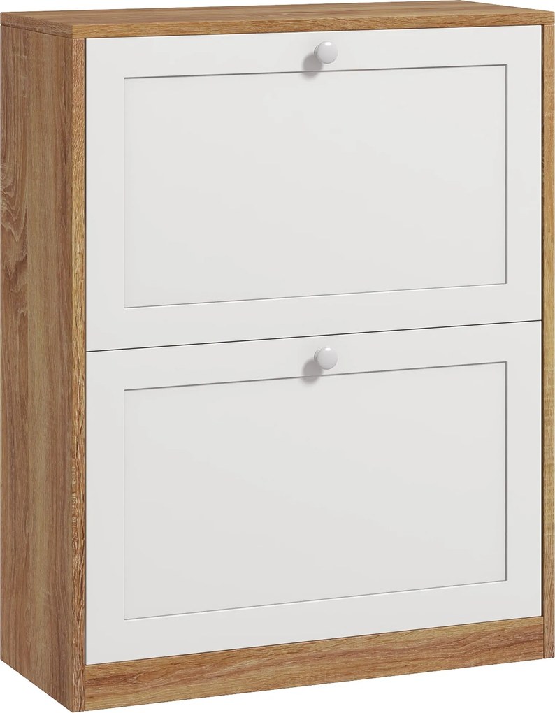 HOMCOM Karcsú Cipőtároló Szekrény 3 Állítható Polccal 12 Pár Számára, Cipőtároló Szekrény Forgácslapból és MDF-ből, 60x24,5x75,5 cm, Fehér és Tölgy |