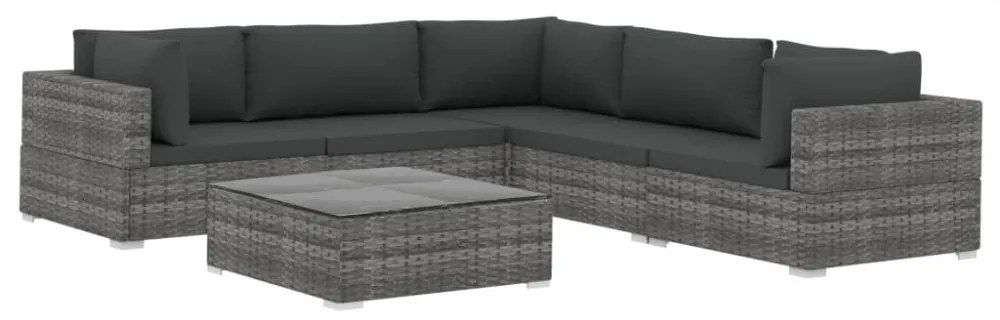 6 részes szürke polyrattan kertibútor-garnitúra párnákkal