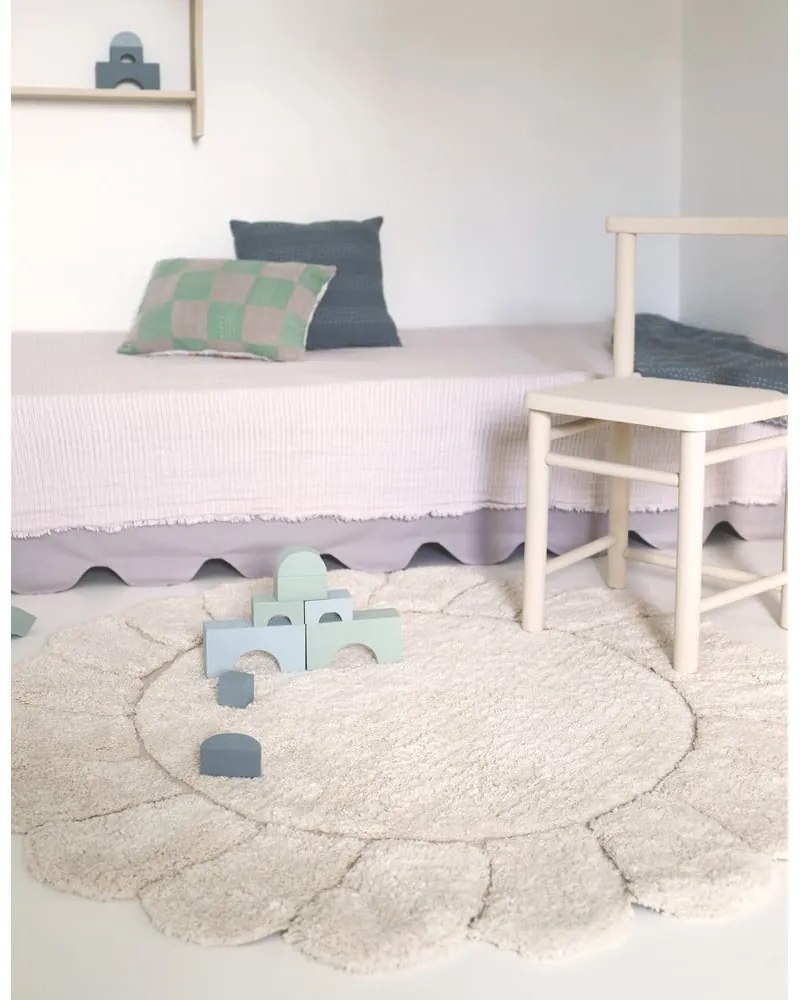 Krémszínű mosható kézi szövésű pamut gyerek szőnyeg ø110 cm Gabrielle – Nattiot