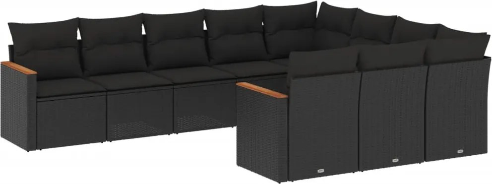 vidaXL 10 részes fekete polyrattan kerti ülőgarnitúra párnákkal