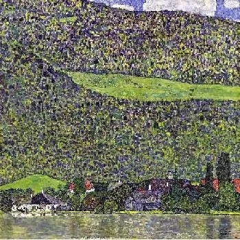 Gustav Klimt - Domboldal az Attersee-nél üvegkép, falikép