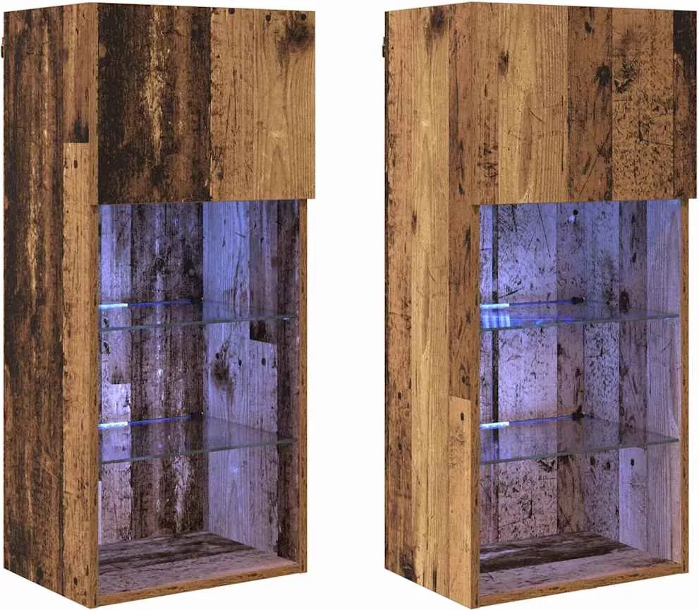 vidaXL Fali TV szekrények 2 pcs Öreg fa 40,5 x 30 x 90 cm Faanyag