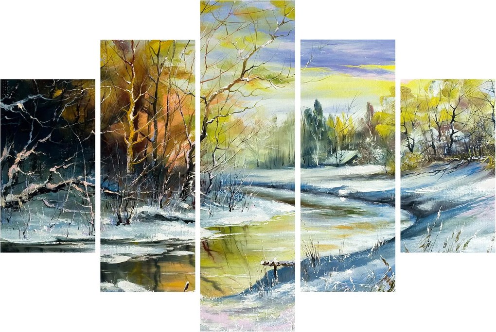Egy téli folyó képe, olajfestmény (150x105 cm)