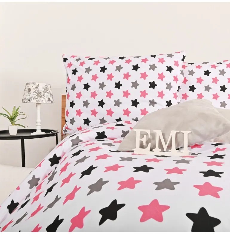 EMI Csillagok rózsaszínű gyermek pamut ágyneműhuzat, A standard egyszemélyes ágy szett tartalma: 1x 140x200 + 1x 70x90