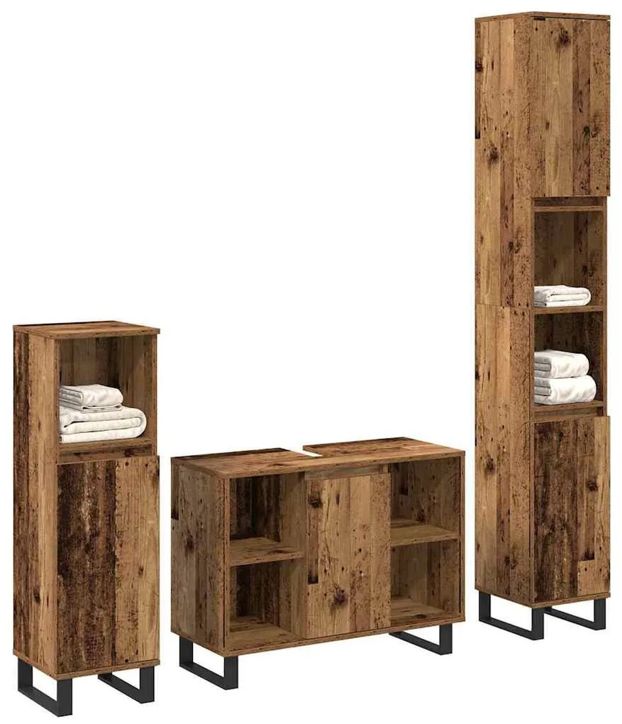 Fürdőszoba bútor szett 3 pcs Barna 30 x 30 x 180 cm Faanyag