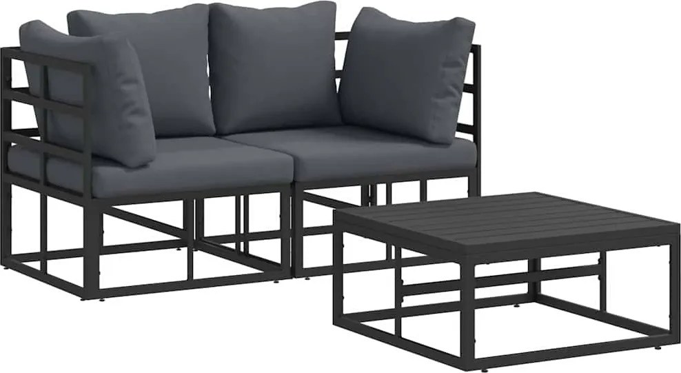 vidaXL Kerti Kanapé Szett 3 pcs Fekete Fém