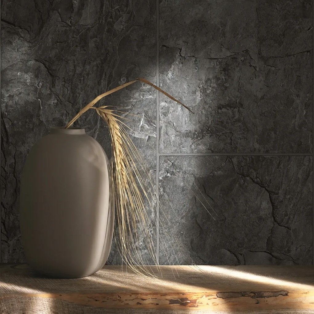Szürke Fali Tapéta Kő Vinil Csempe Motívummal