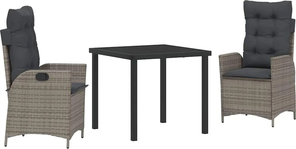 vidaXL Kert étkező szett párnával 3 pcs Szürke polirattan