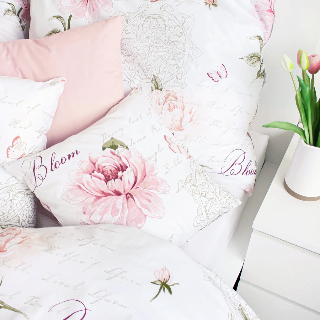 Goldea pamut ágyneműhuzat - pünkösdirózsa mintás 150 x 200 és 50 x 60 cm