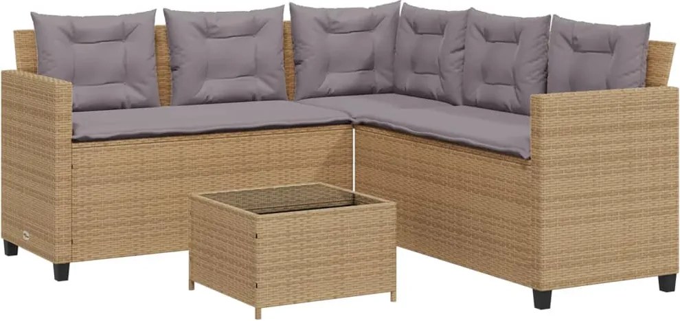 vidaXL L-alakú bézs polyrattan kerti kanapé asztallal és párnával