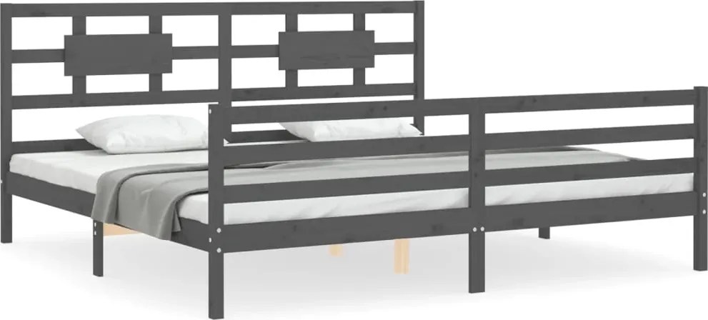 vidaXL szürke tömör fa ágykeret fejtámlával 200 x 200 cm