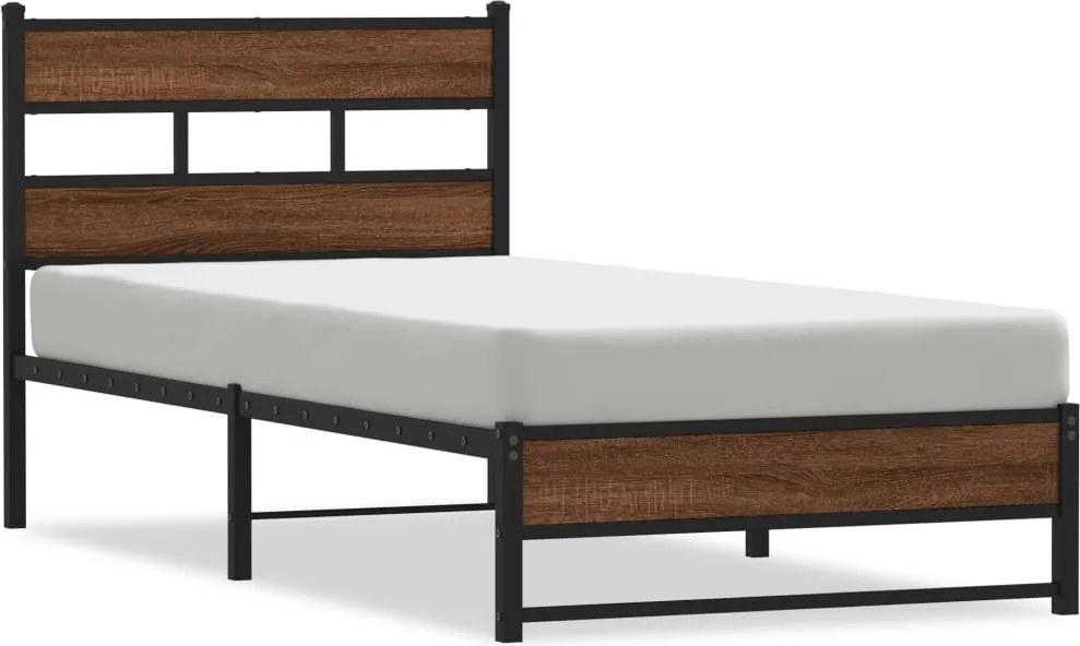 vidaXL barna tölgy színű fém ágykeret matrac nélkül 75 x 190 cm