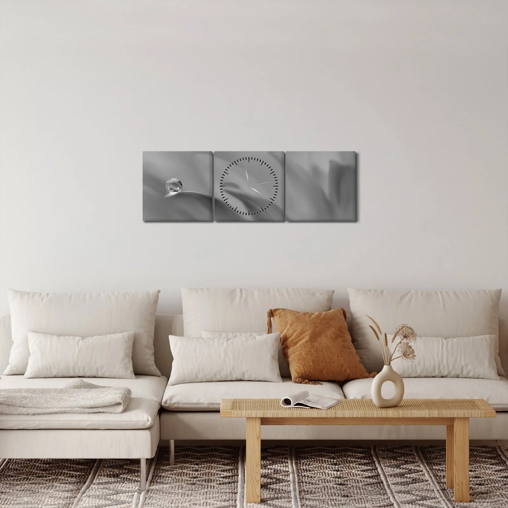 Kép - Csepp a virágon, fekete-fehér (órával) (90x30 cm)