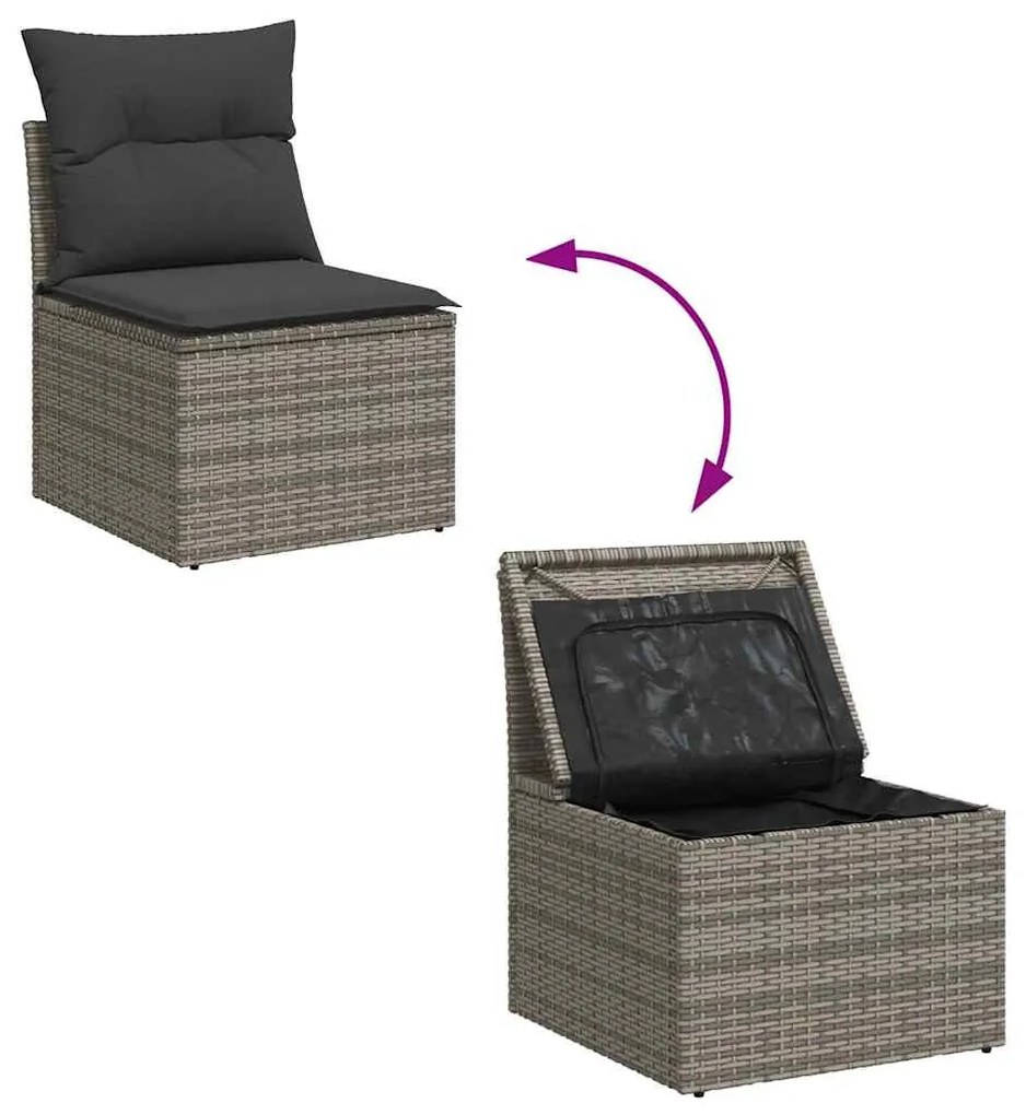 vidaXL 2 részes szürke polyrattan akácfa kerti ülőgarnitúra párnákkal