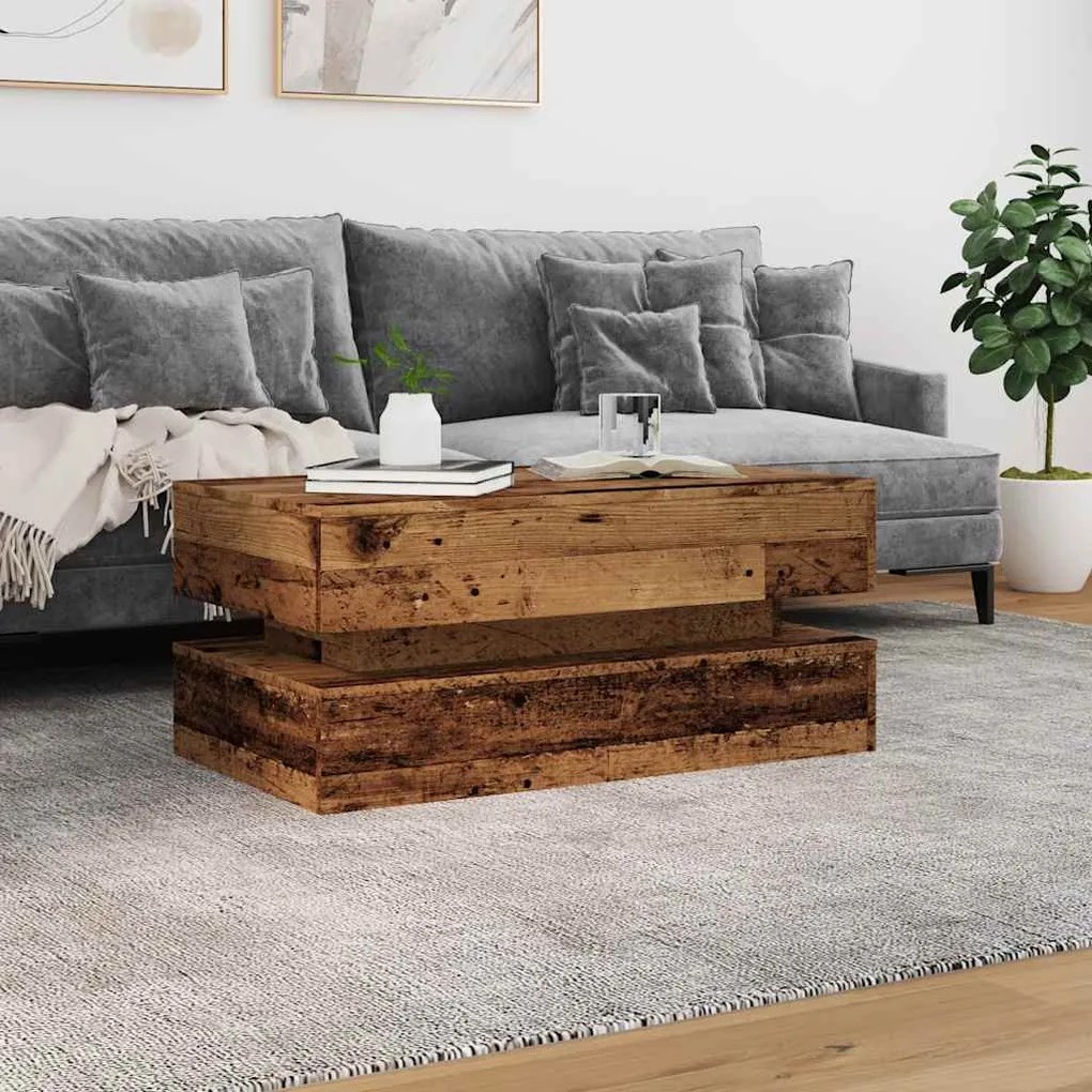 Antik fa színű dohányzóasztal LED-lámpákkal 90x50x40 cm