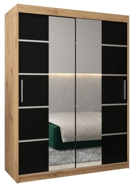 VETRONA 3 ruhásszekrény, 150x200x62, tölgy artisan/fekete