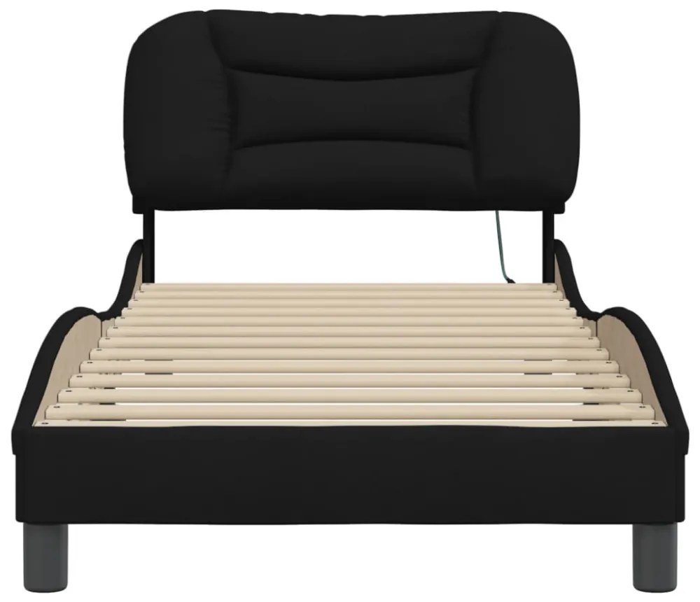 fekete szövet ágykeret LED-ekkel matrac nélkül Hvar 90x190 cm