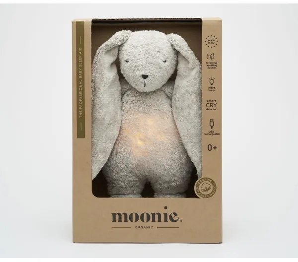 Moonie - Snuggle buddy dallammal és világítással nyuszi 2.0 organic szürke