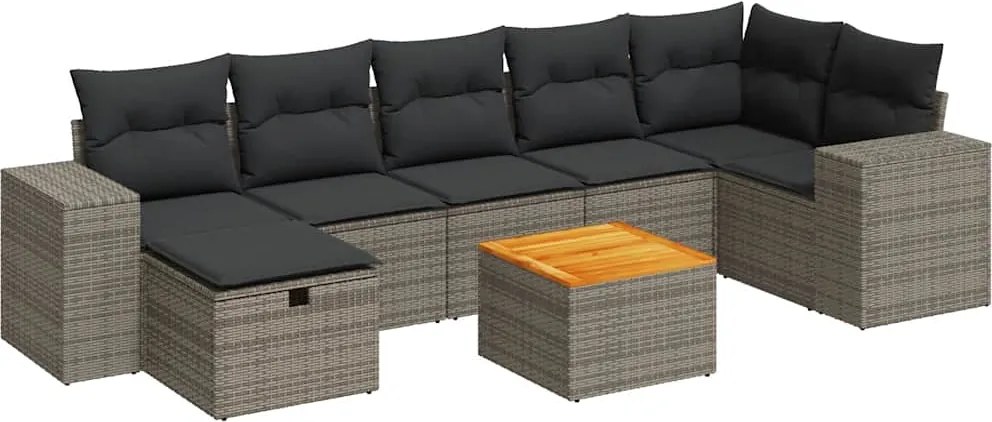vidaXL 8 részes szürke polyrattan kerti ülőgarnitúra párnákkal