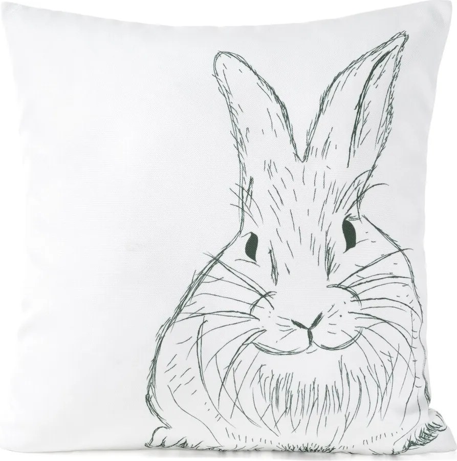 Dekoratív párnahuzat Tavasz 45x45 Eurofirany fehér fekete vázlatos nyúl