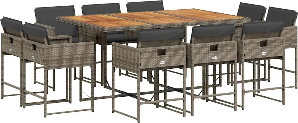 vidaXL 11 részes szürke polyrattan kerti ülőgarnitúra párnákkal