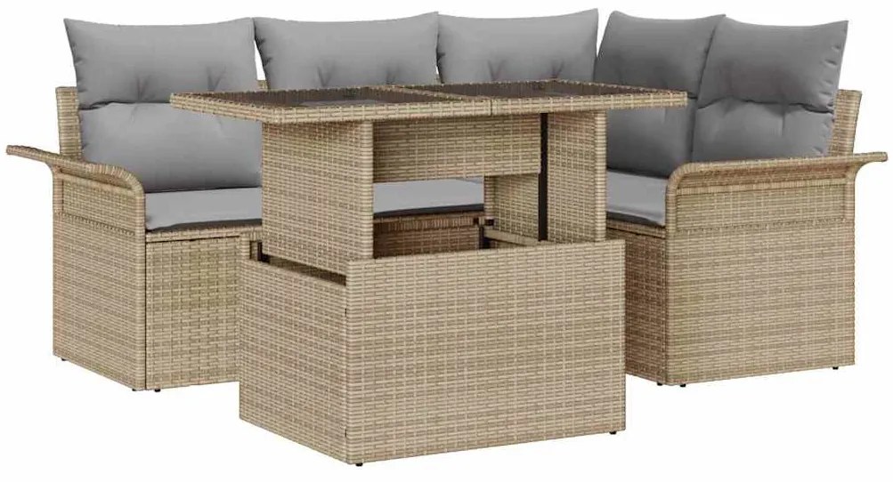 vidaXL Kerti Kanapé Szett párnával tárolóval 5 pcs Bézs Poli rattan