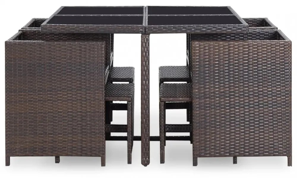 9-részes barna kültéri polyrattan étkezőszett párnákkal