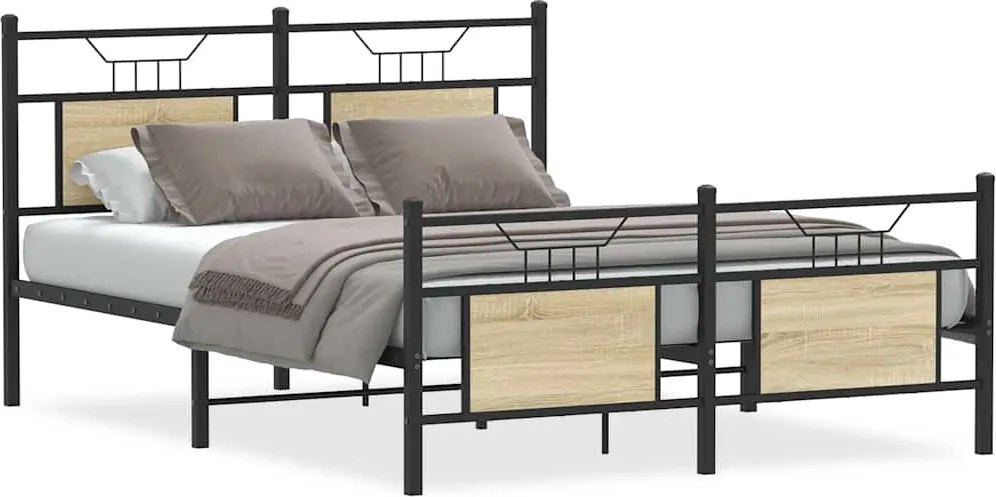 vidaXL sonoma tölgy színű szerelt fa ágykeret matrac nélkül 137x190 cm