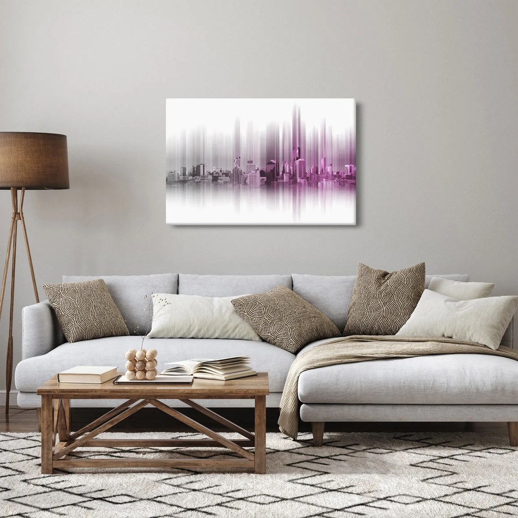 Kép - Panoráma a városra, rózsaszín-szürke (90x60 cm)