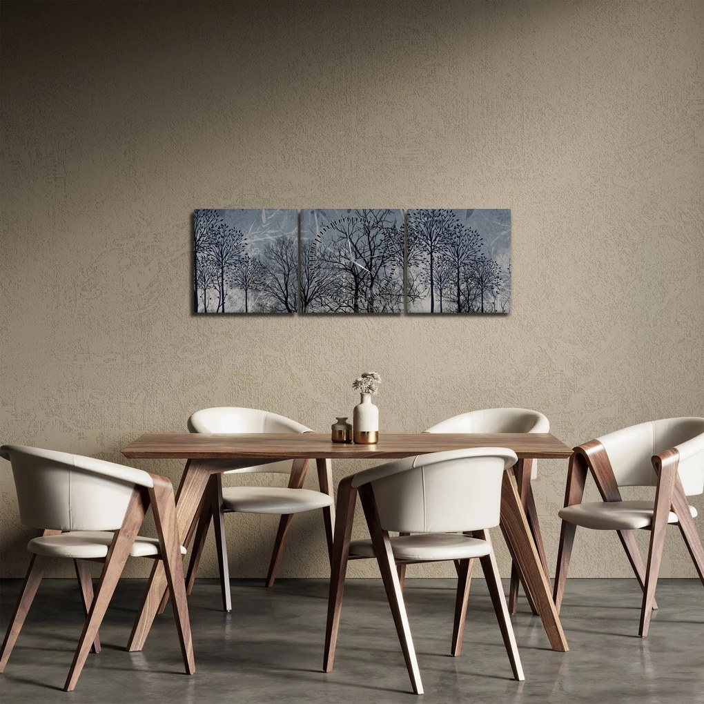 Kép - Fa sziluettek levelekkel (órával) (90x30 cm)