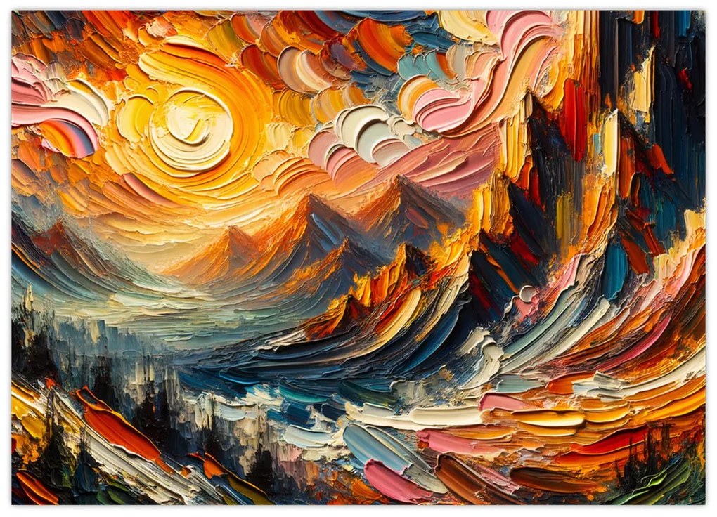 Üveg kép - Hegyek, melyeket napfény ölel (70x50 cm)
