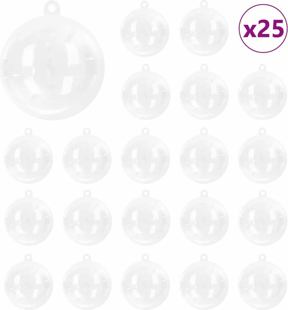 vidaXL Karácsonyi Díszgömb Készlet 25 pcs Átlátszó Ø 8 cm