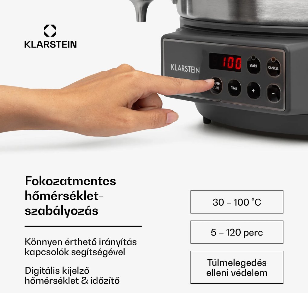 Klarstein Lady Marmalade, befőzőautomata, italtároló, 27l, 100 °C, 12 h, rozsdamentes acél