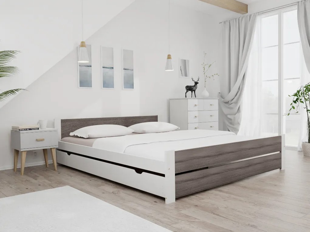 Ágy IKAROS DOUBLE 180 x 200 cm, fehér/szarvasgomba tölgy Matrac: Coco Maxi matrac 20 cm, Ágyrács: Ágyrács nélkül