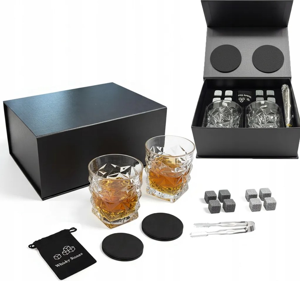 Whisky szett születésnapi ajándék fiúnak 2 pohárral, kövekkel
