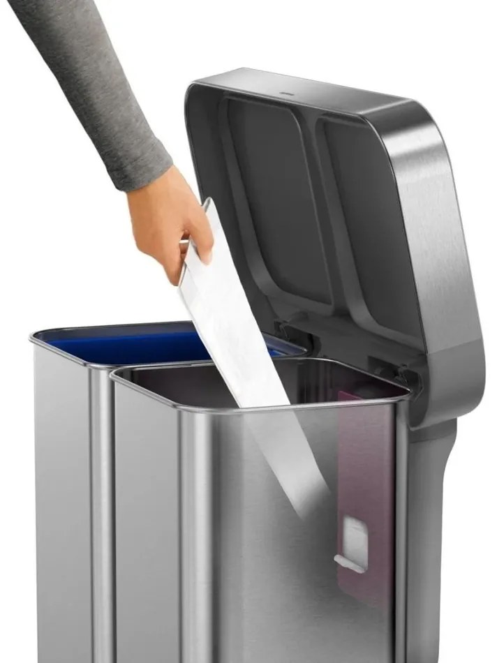 Simplehuman Pedálos szemetes szelektívhulladékgyűjtő, 58 l, csiszolt acél, FPP