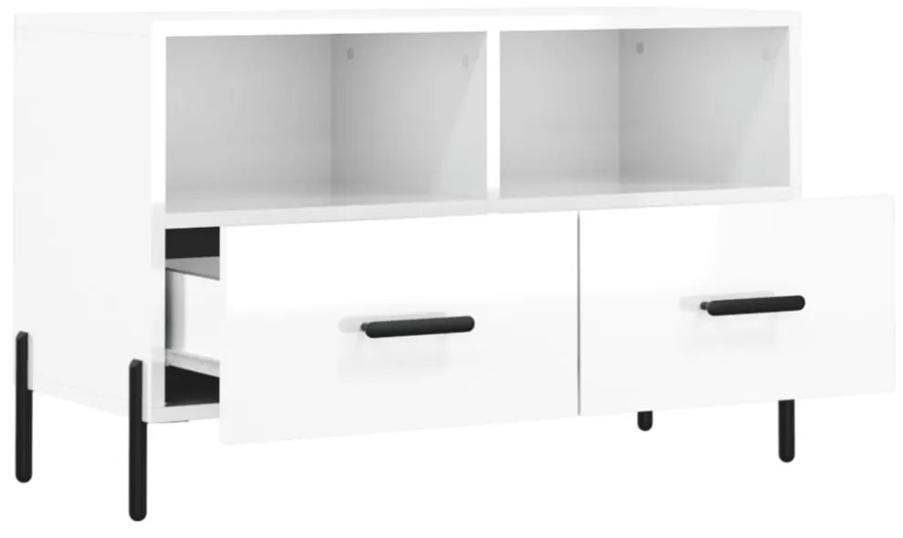 fehér magasfényű szerelt fa TV-szekrény 80x36x50 cm