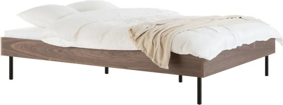 Sötét natúr színű forgácslemez franciaágy ágytámla nélkül ágyráccsal 200x200 cm diófa dekorral Streiko – noo.ma