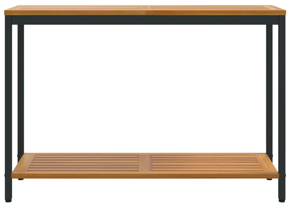 Kültéri Asztal Természetes és Fekete 35x110x75 cm Tömör Fa és Acél