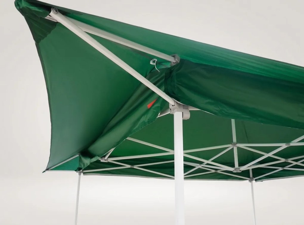 Acél gyorsan összecsukható 3 × 3 m-es sátor meghosszabbított tetővel, Zöld