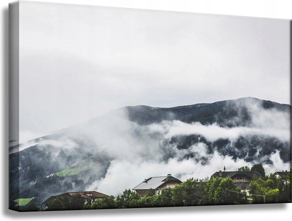 Vászonkép Természet Hegyek Falu Köd 60x40 cm