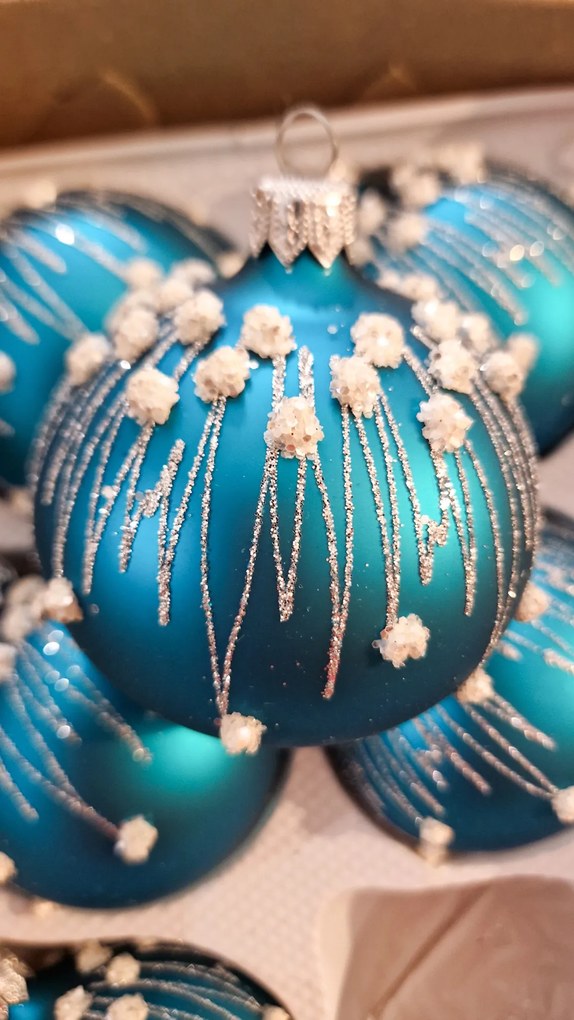 Karácsonyfadísz szett csillámos csillámokkal Kék 6 db