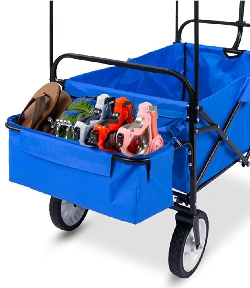 Összecsukható kocsi tetővel, húzható-tolható, sötétkék