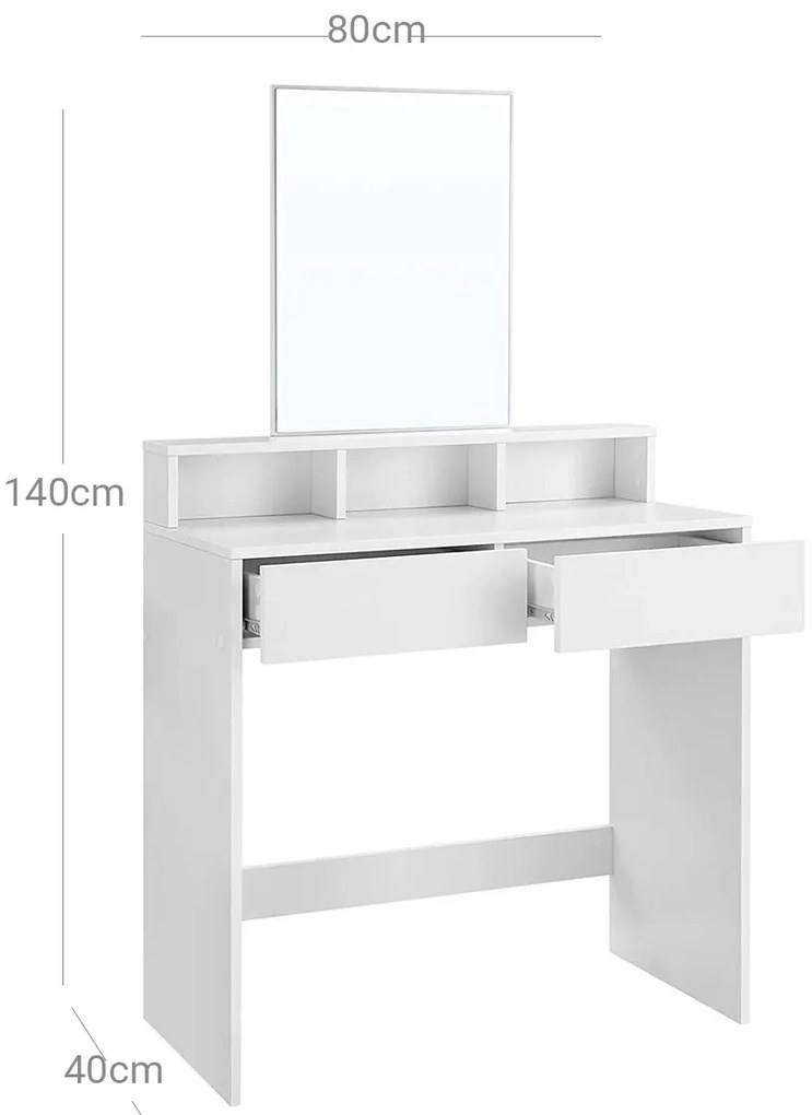 Fésülködőasztal tükörrel ANGLE 80x40cm, fehér
