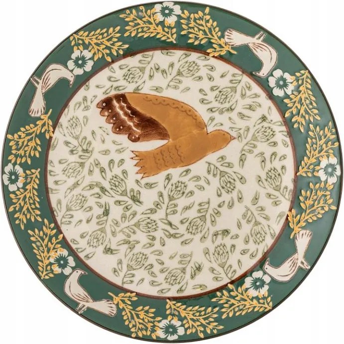 Bloomingville Hezha Lapostányér 16 cm Madár Zöld