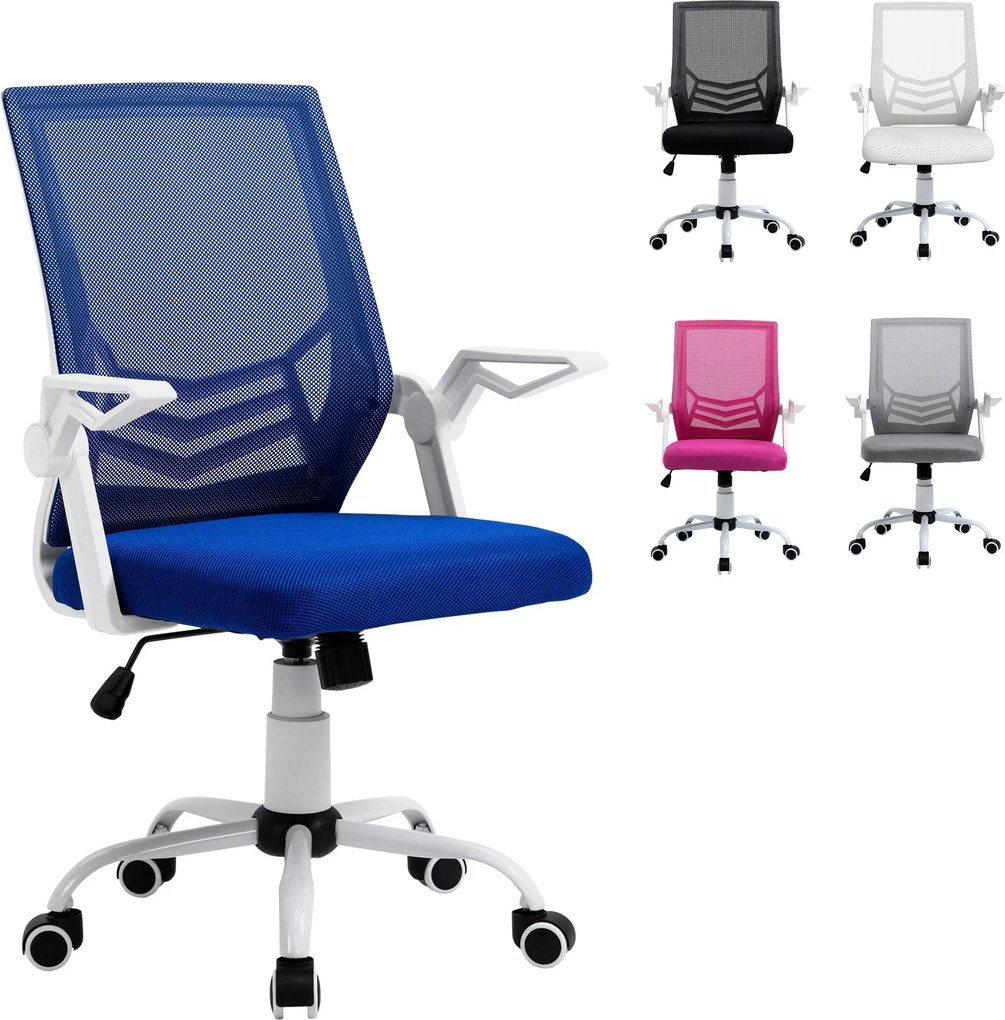 Vinsetto Ergonomikus Forgószék Magasságállító Karfával, Derék Támasszal, Szellőző Kialakítással Fiataloknak és Felnőtteknek 62,5x55x94-104 cm Kék | Ao