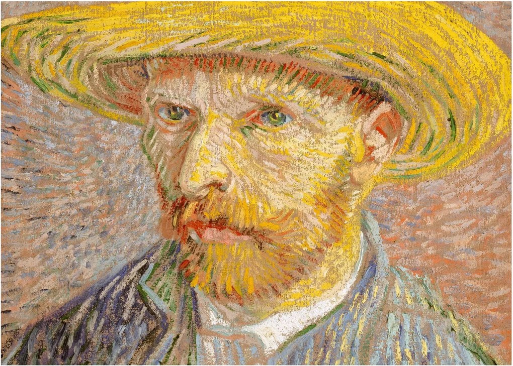 Üveg kép - Vincent van Gogh, Self-Portrait with a Straw Hat (The Potato Peeler), reprodukciók (70x50 cm)