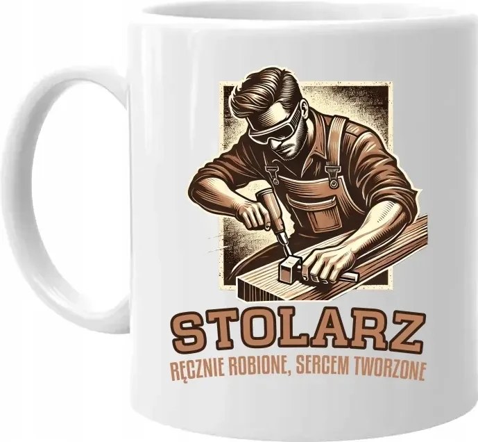 Asztalos kézzel készített, szívvel készített Bögre Ajándék Asztalosnak